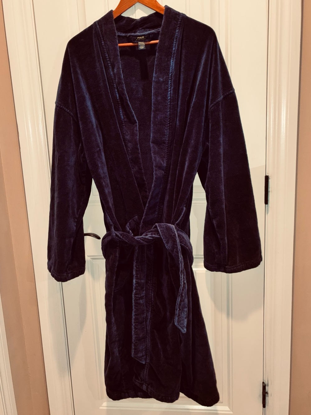 POLO RL Men's   L / XL  Navy Velour Heavy Robe Jacket Nightcoat
